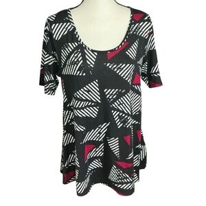LuLaRoe Perfect Tee Shirt Black and Red Abstract Print Short Sleeve Top